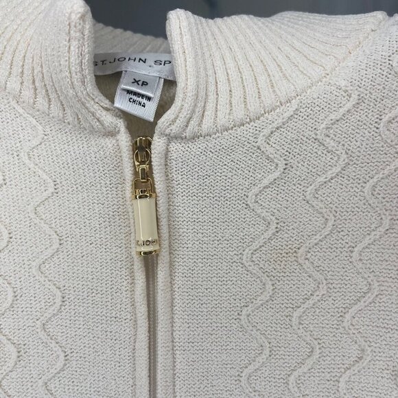 St. John Sport Full Zip Cardigan Wool Blend Ladies Size Small Cream Red Colors - Picture 4 of 9
